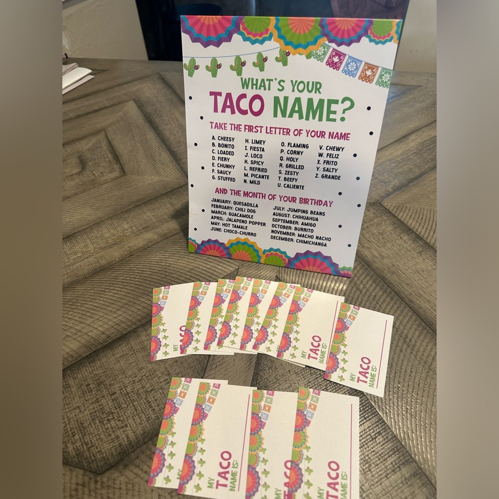 Taco Party Game with 12 Name Tags